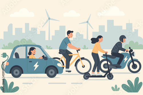 Sustainable urban transportation with electric vehicles and bikes in eco-friendly city