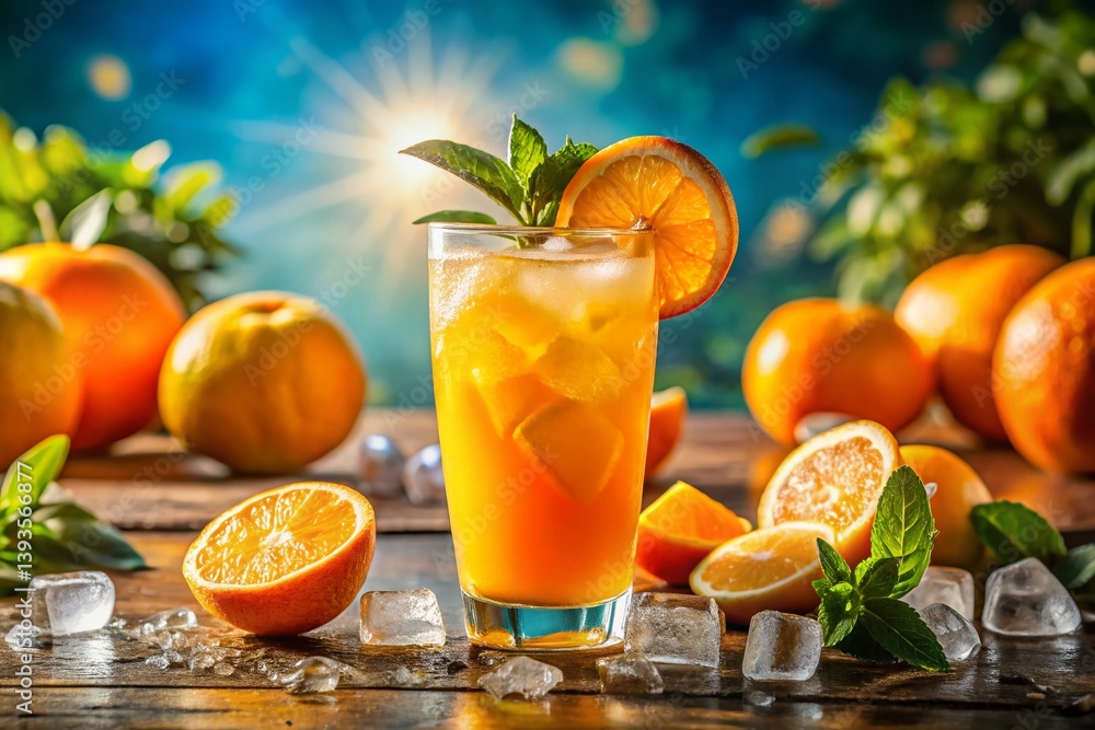 Fototapeta premium A Vibrant Summer Celebration Panoramic View of a Refreshing Orange Juice Drink Perfect for a Hot Day