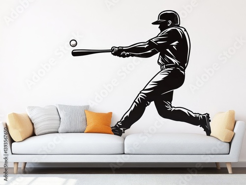 Silhouette of a baseball player hitting a ball.  A dynamic graphic of a batter in mid-swing, positioned against a neutral-toned backdrop. 
