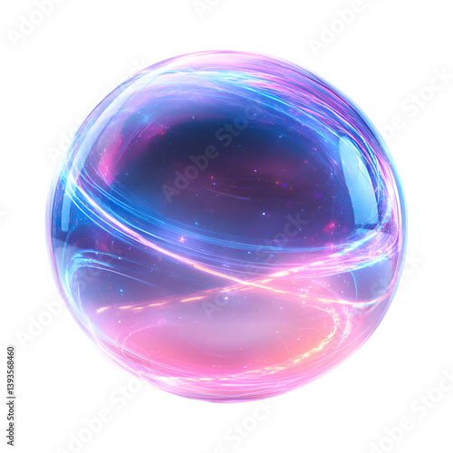 Floating Digital Orb with Blue and Pink Glow Isolated on Transparent Background