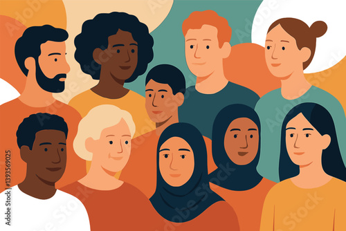 Diverse group of people in vibrant colors for community unity or social campaign design
