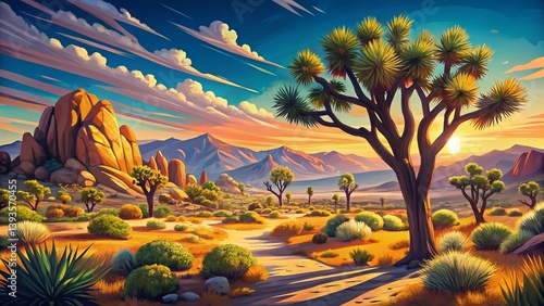 Obraz na płótnie Stunning Joshua Tree National Park Summer Panorama A Breathtaking Mojave Desert Landscape w salonie