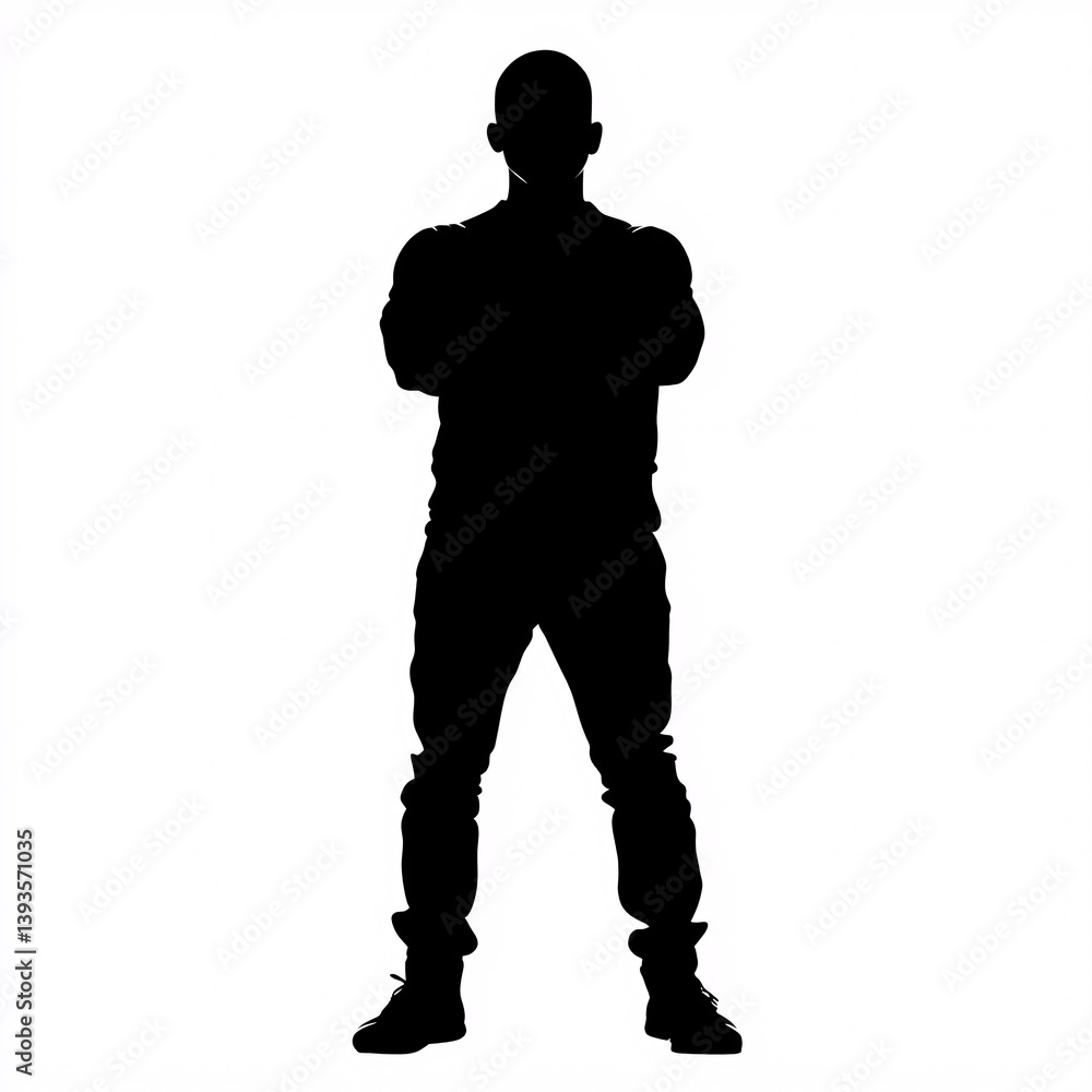Striking Silhouette of Confident Man in Military Pose on White Background Striking Silhouette of Confident Man in Military Pose on White Background
