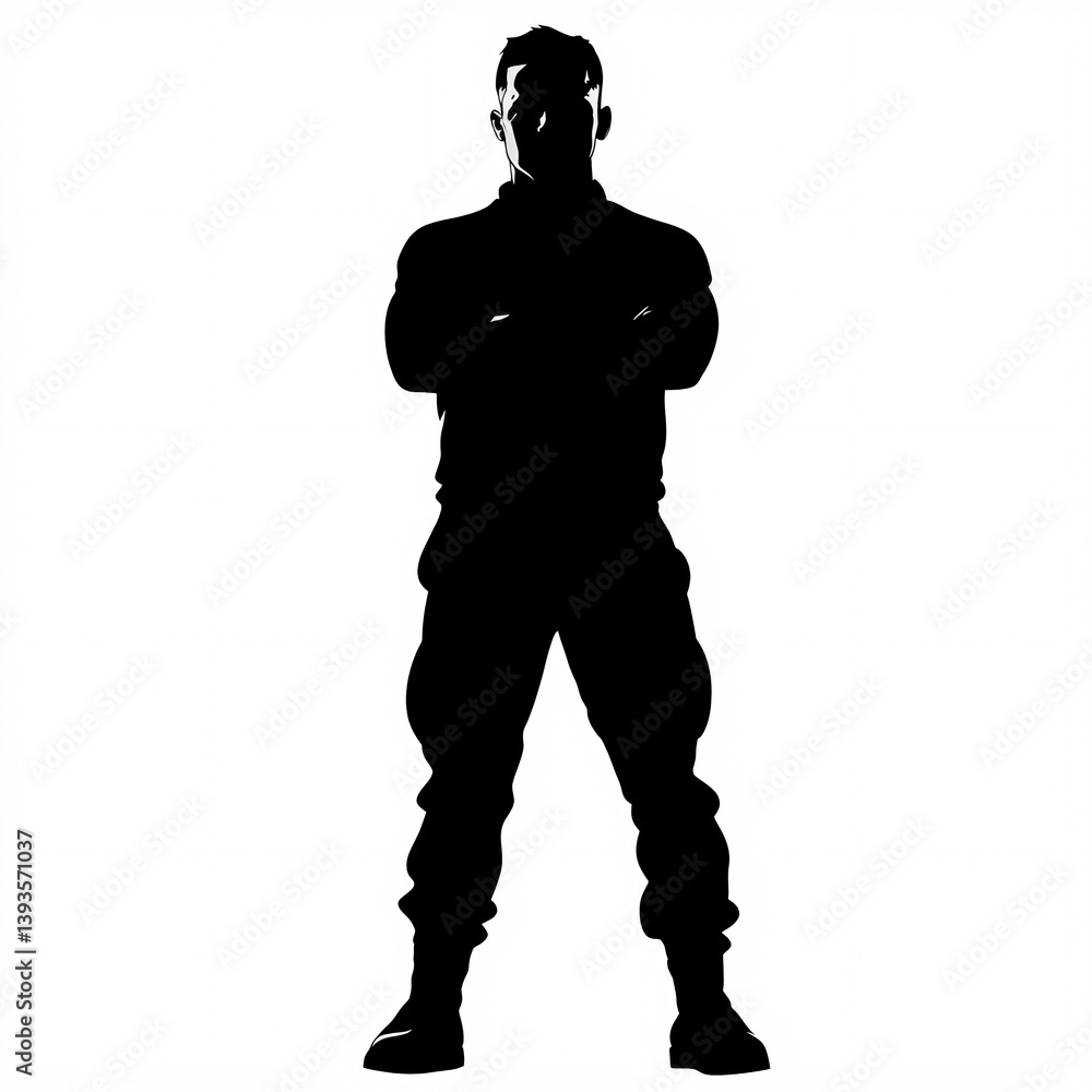 Isolated Black Silhouette of Determined Man Standing Proudly Isolated Black Silhouette of Determined Man Standing Proudly