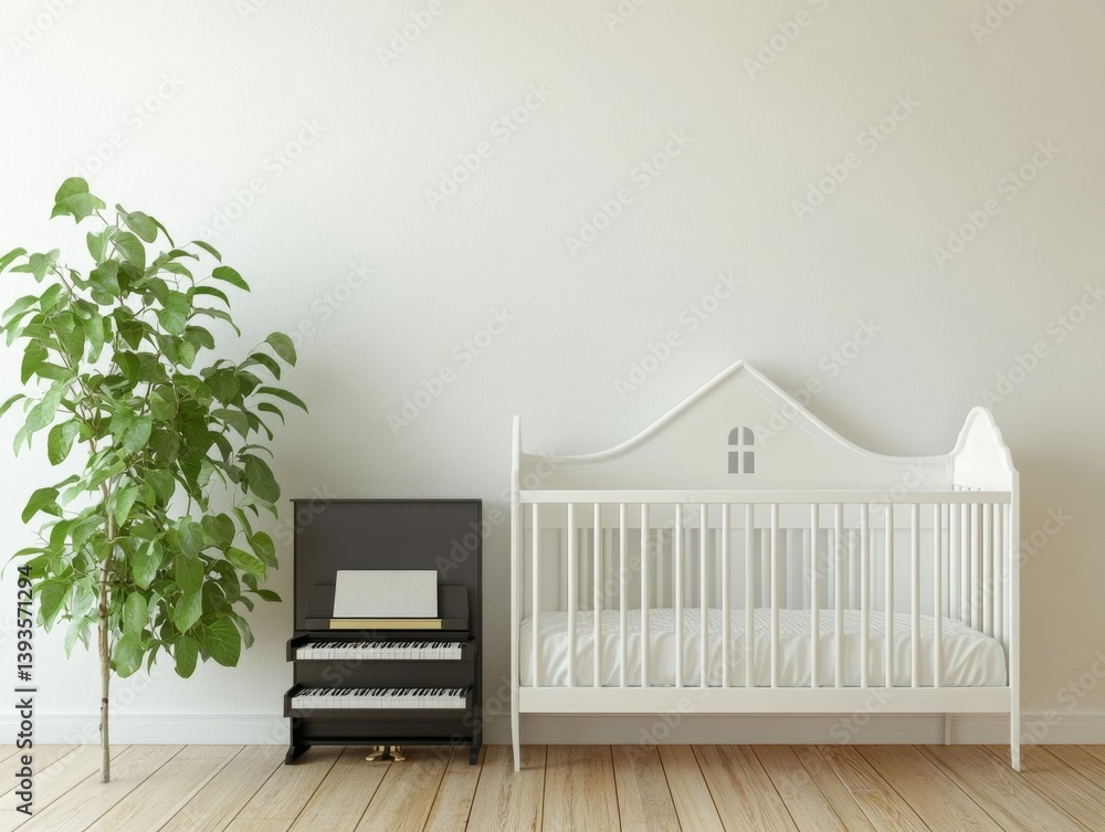 Child's room with piano and crib Child's room with piano and crib
