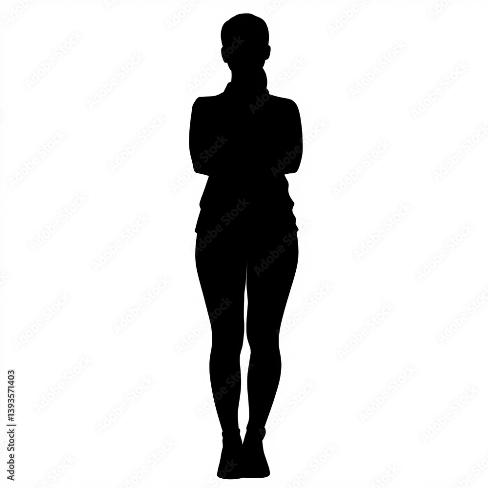 Fototapeta premium Elegant black silhouette of a woman standing tall with crossed arms