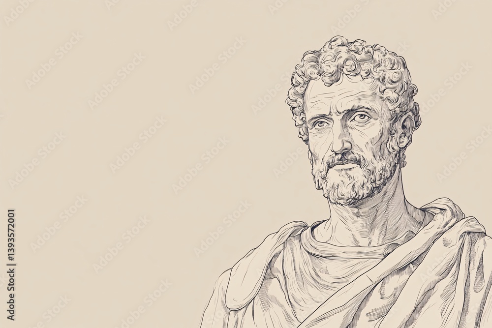 Fototapeta premium Linedraw Portrait of Lucretius the Great Roman Poet-Philosopher