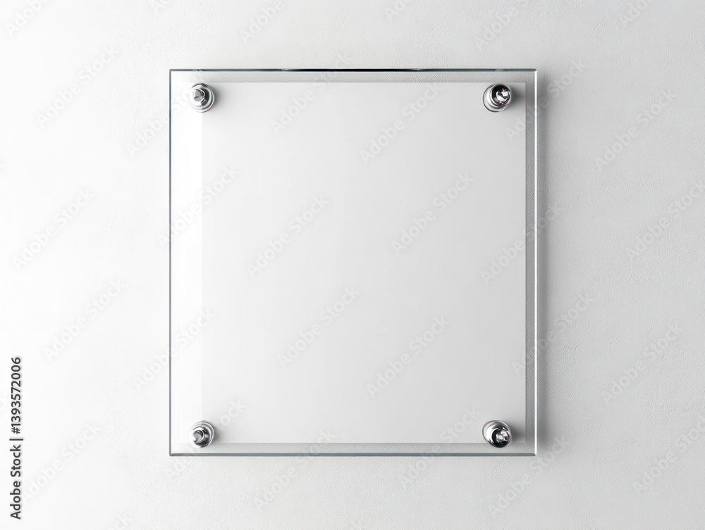 Displaying Square Glass Frame Mockup Mounted on Wall with Metal Bolts Displaying Square Glass Frame Mockup Mounted on Wall with Metal Bolts