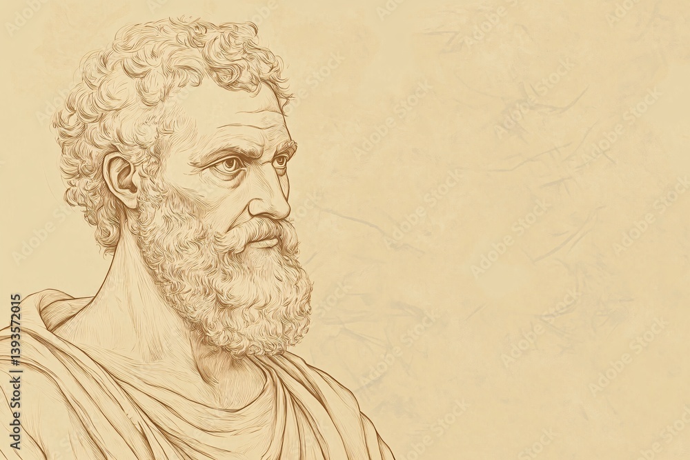 Fototapeta premium Artistic Line Drawing of Anaxagoras with Lined Features and Ample Copy Space