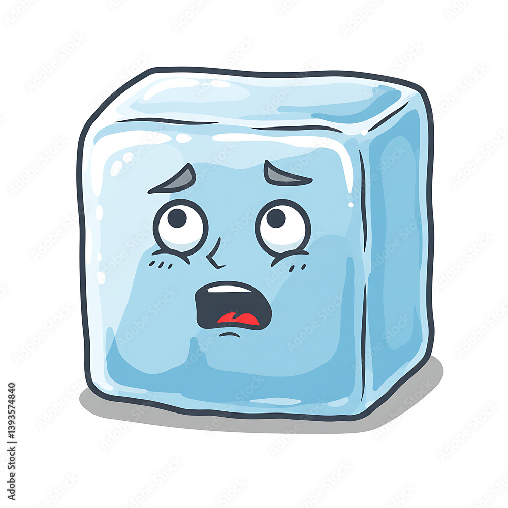 Funny Scared Ice Cube Cartoon Character on White Background Funny Scared Ice Cube Cartoon Character on White Background