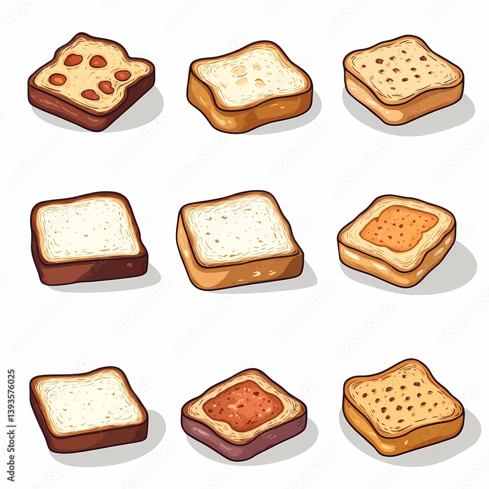 Delicious Homemade Toast Illustration: Crispy Golden Bread with Sweet Jam and Peanut Butter - Perfect Nutritious Breakfast Snack Delicious Homemade Toast Illustration: Crispy Golden Bread with Sweet Jam and Peanut Butter - Perfect Nutritious Breakfast Snack
