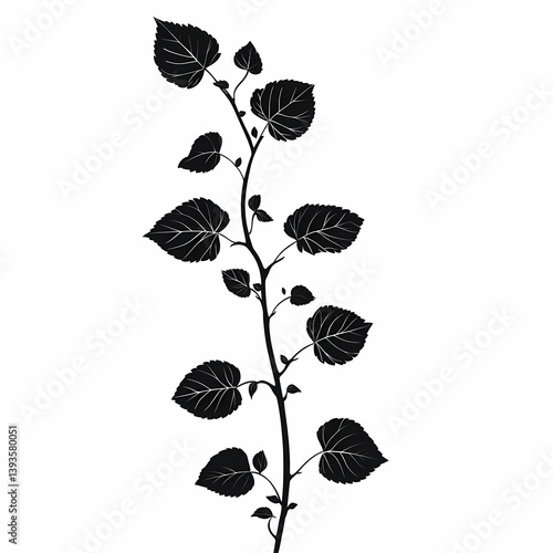 Tropical Foliage Leafy Silhouette: Organic Leaf and Branch Vector Botanical Illustration in Black and White