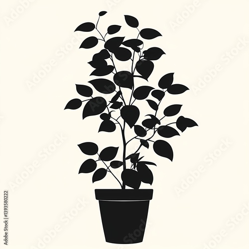 Modern Home Decor: Black Silhouette Potted Plant for Interior Design photo