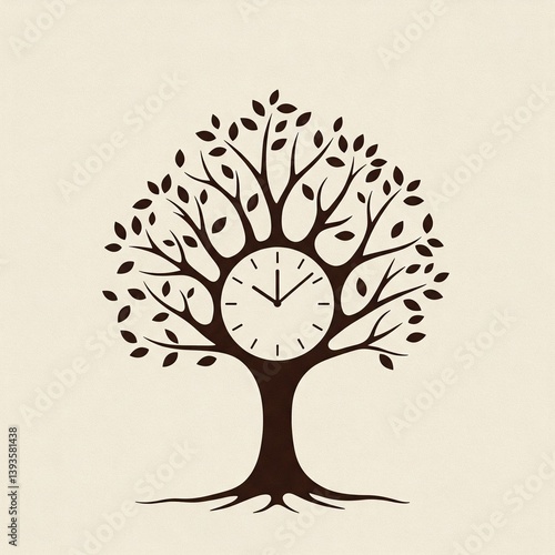 abstract tree with roots, clock inside tree, climate change 