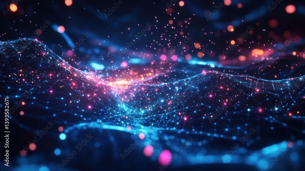 Obraz premium Abstract digital landscape of glowing particles (2)