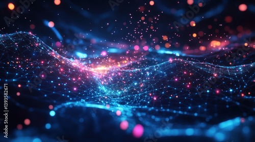 Abstract digital landscape of glowing particles (2)