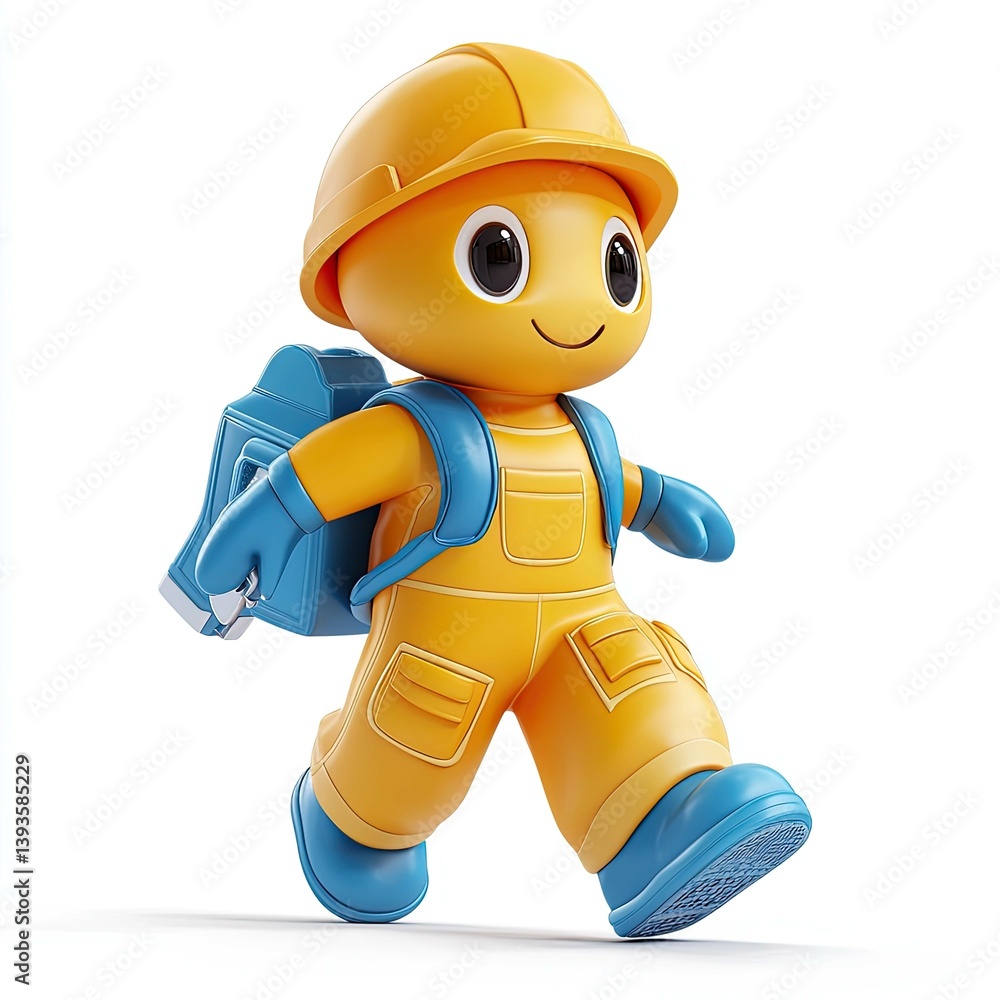 Adorable 3D Cartoon Construction Worker: A Whimsical Child Character Illustration Adorable 3D Cartoon Construction Worker: A Whimsical Child Character Illustration