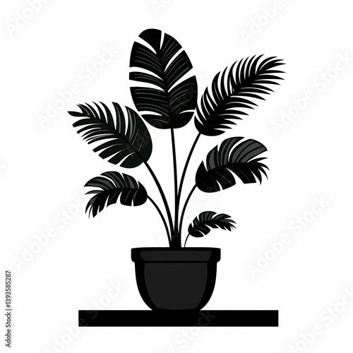 Stylish Indoor Black Pot with Artificial Greenery: Modern Home Decorative Tropical Plant for Minimalist Interior Design