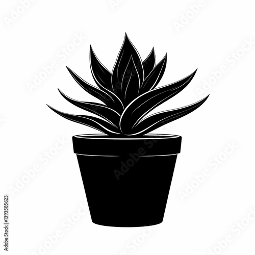 Black Silhouette Agave Plant in Decorative Pot: Modern Indoor Home Decor Artwork for Nature Lovers and Stylish Garden Designs