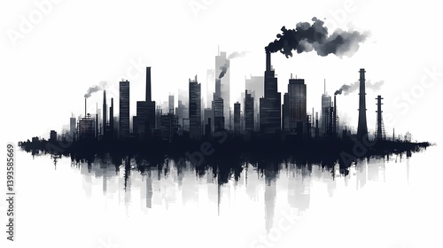 Urban Pollution: Industrial Skyline with Smokestacks Representing Environmental Impact and Eco-Concern