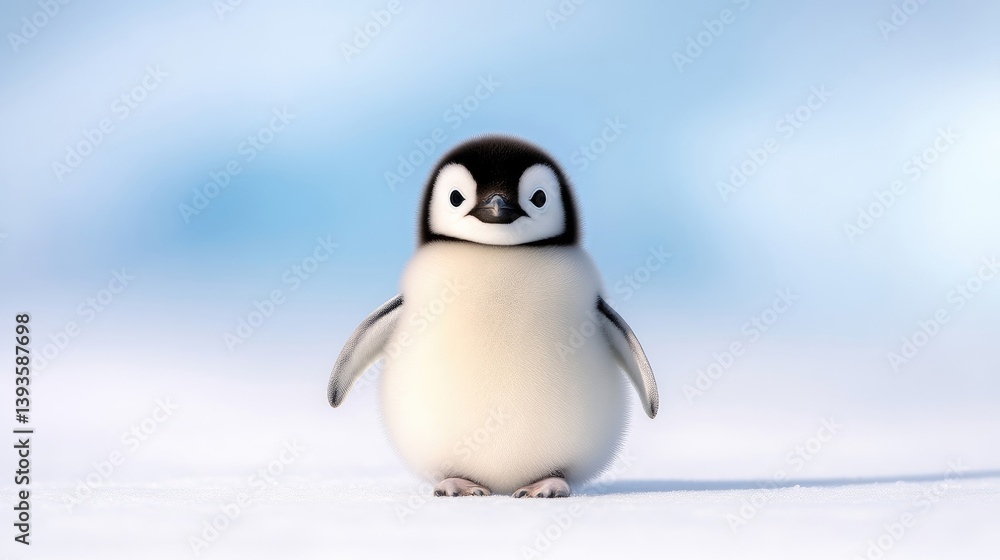 Fototapeta premium Adorable baby penguin on ice