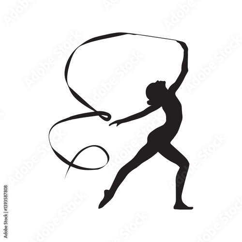 silhouette of rhythmic gymnast with ribbon