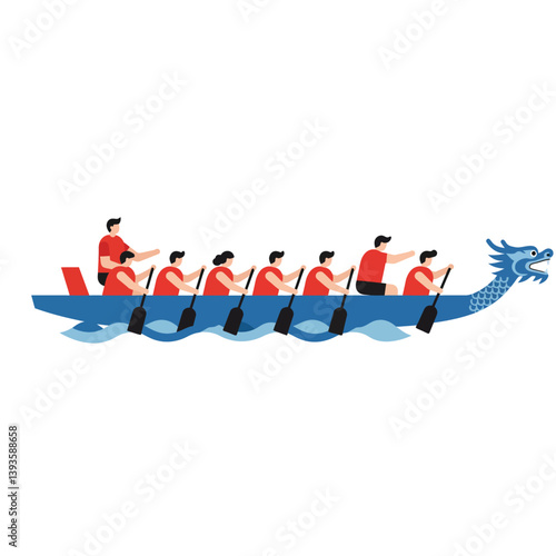 Dragon boat racing scene featuring teamwork in flat vector art