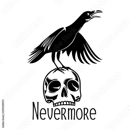 Raven Skull Illustration - Nevermore Emblem