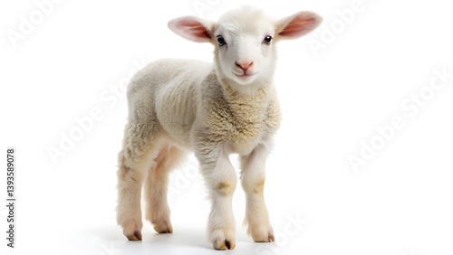 Young Lamb on White Background