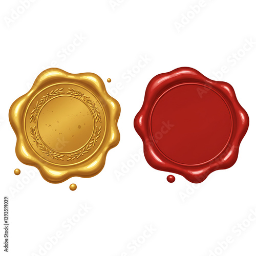 red and gold wax seal isolated white background 