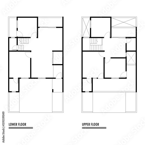 Black and White floor plan of a modern unfurnished house for your design. Suburban house vector blueprint. Architectural background