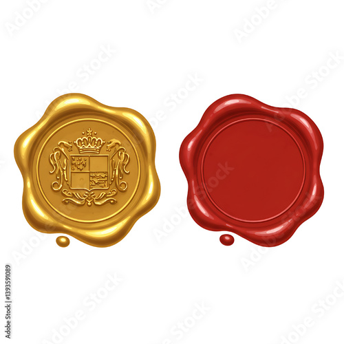 red and gold wax seal isolated white background 
