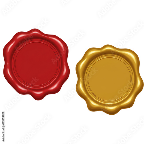 red and gold wax seal isolated white background 