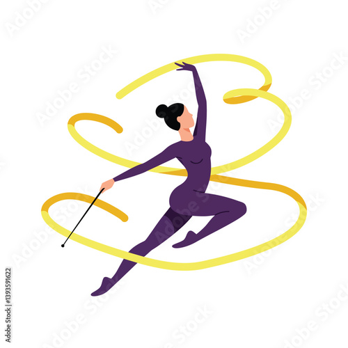 Dynamic rhythmic gymnast performing elegant routine in minimal vector art