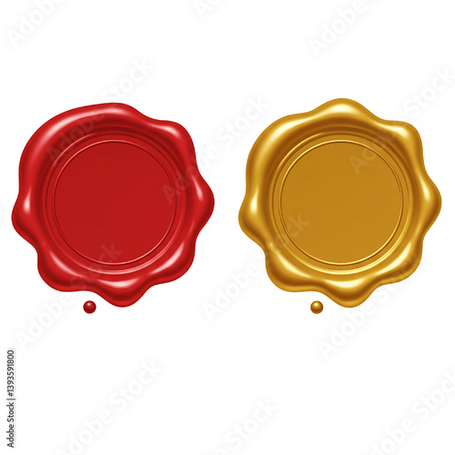 red and gold wax seal isolated white background 