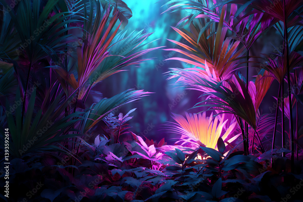 Fototapeta premium name: neon jungle plants