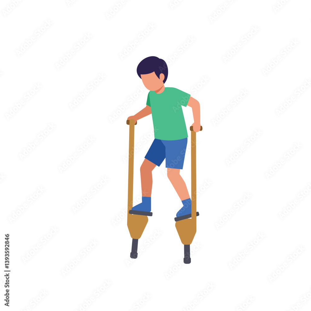 Child balancing on stilts in flat design style vector art Child balancing on stilts in flat design style vector art