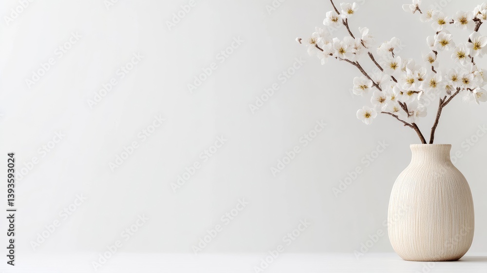 Simple vase with delicate blossoms against a clean backdrop Simple vase with delicate blossoms against a clean backdrop