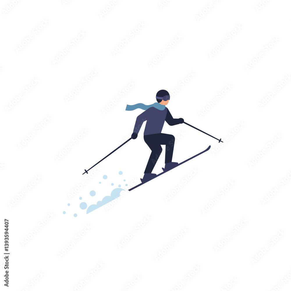 Skier in action performing a jump with minimal flat design vector art Skier in action performing a jump with minimal flat design vector art