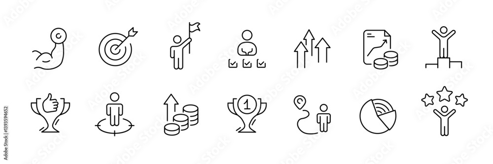 Achievement and success linear icon set for motivation and goal setting Achievement and success linear icon set for motivation and goal setting