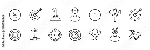 Business success and achievement targets icons set in linear style