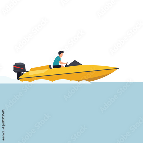 Speeding motorboat on water in flat design vector art