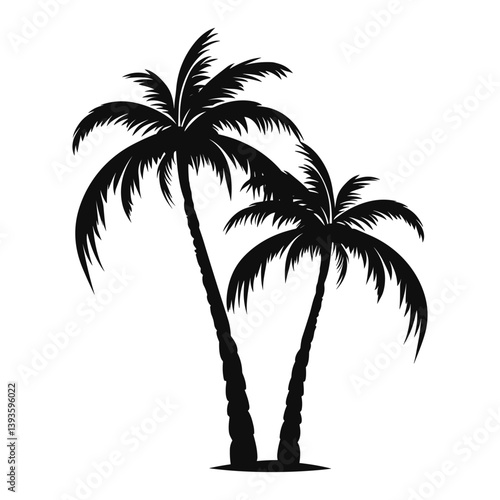 Silhouette of two palm trees on a white background