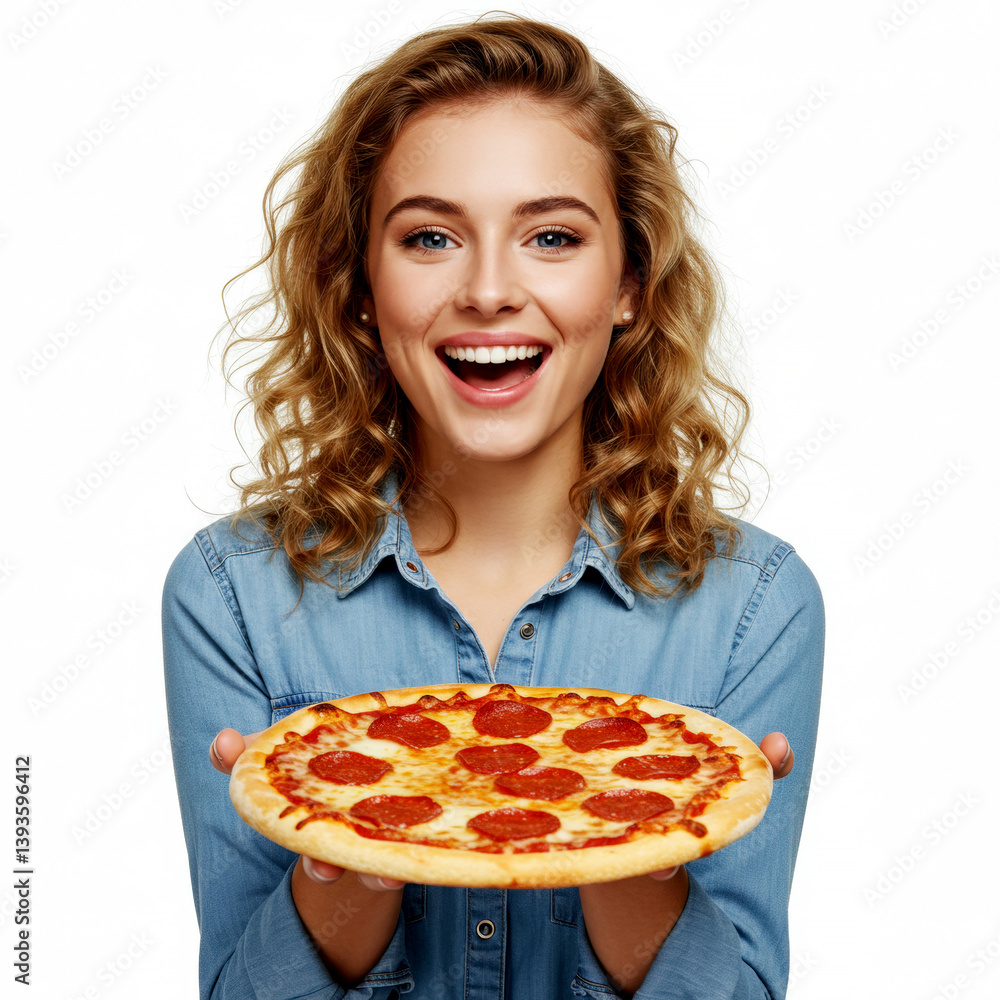 Cheerful young man holding a pizza isolated on white Cheerful young man holding a pizza isolated on white