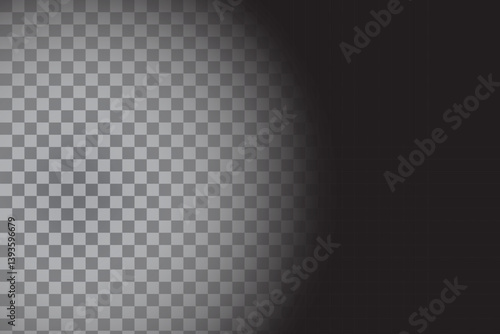 Transparent shadow circle. Checkered background effect. Dark gradient overlay. Vector light fade.