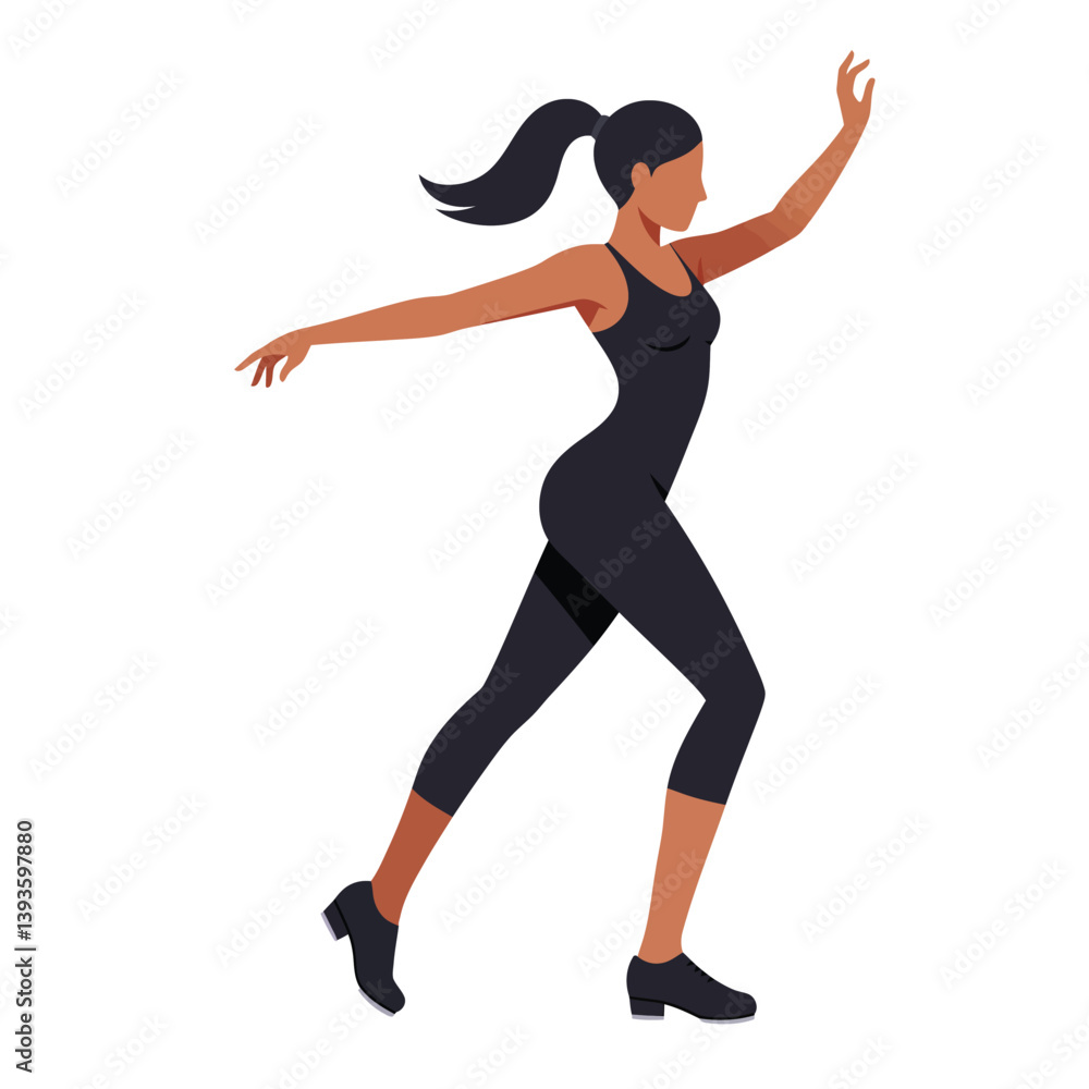 Dynamic female figure in motion, flat design style, elegant pose, vector illustration Dynamic female figure in motion, flat design style, elegant pose, vector illustration