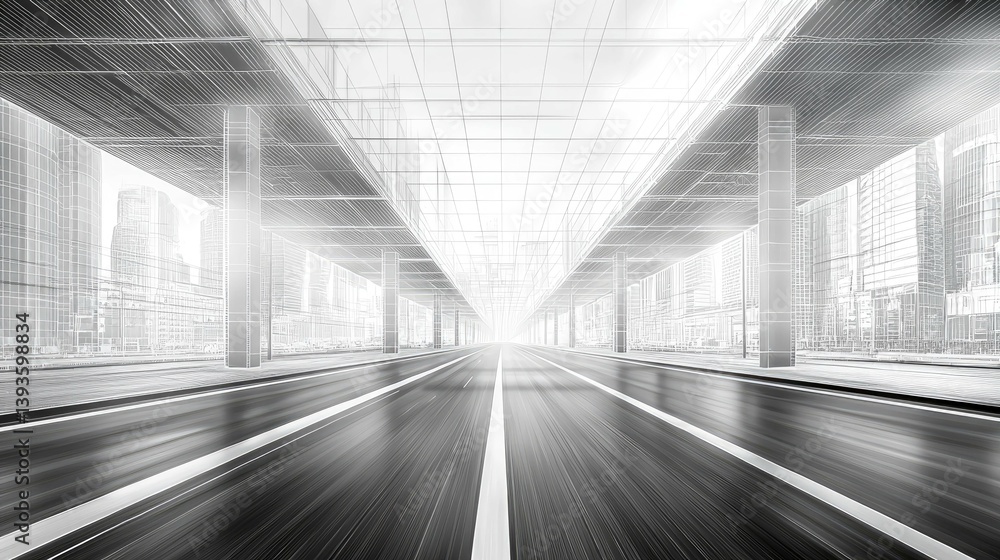 Obraz premium Architectural Design: Futuristic City Highway, Urban Development, Modern Cityscape, Transportation and Infrastructure
