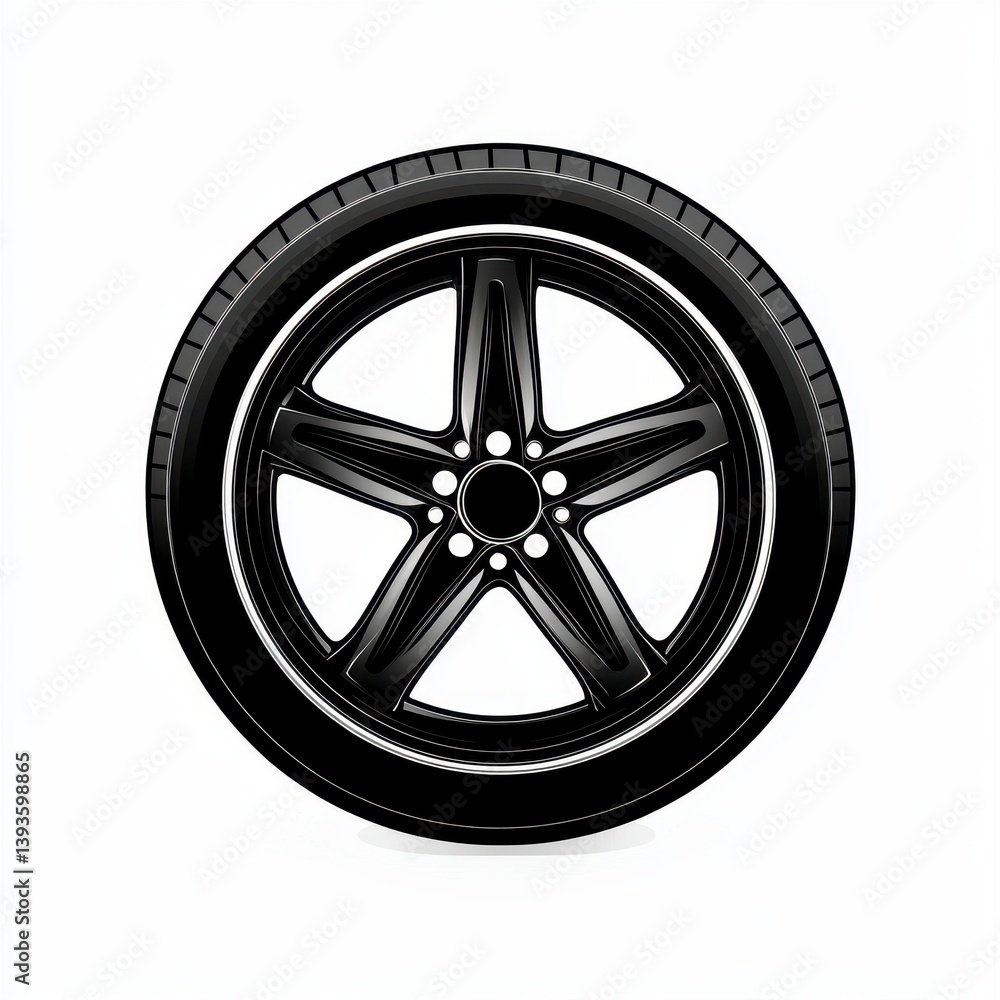 Obraz premium Black Car Wheel with Five Spokes on White Background