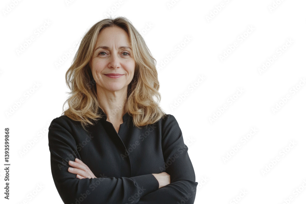 Portrait of 50 years old smiling woman looking at camera with crossed arms. Happy girl standing in creative office. Successful businesswoman standing Portrait of 50 years old smiling woman looking at camera with crossed arms. Happy girl standing in creative office. Successful businesswoman standing