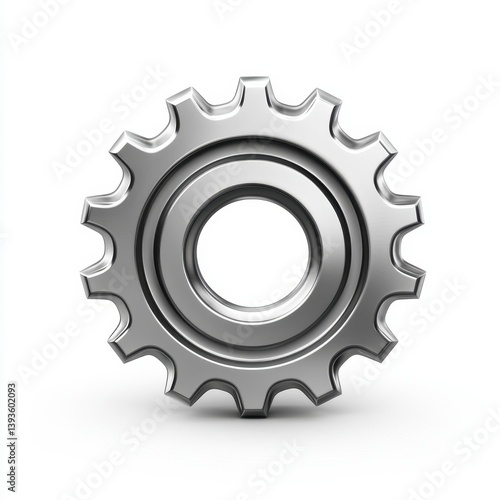 Silver Metal Sprocket Gear on White Background
